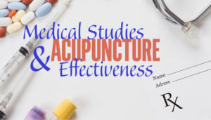 This image is the title image that displays title with medical tools. Medical studies & Acupuncture Effectiveness