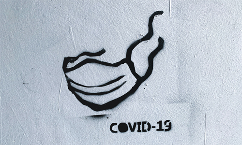 Image of illustration of face mask with Covid 19